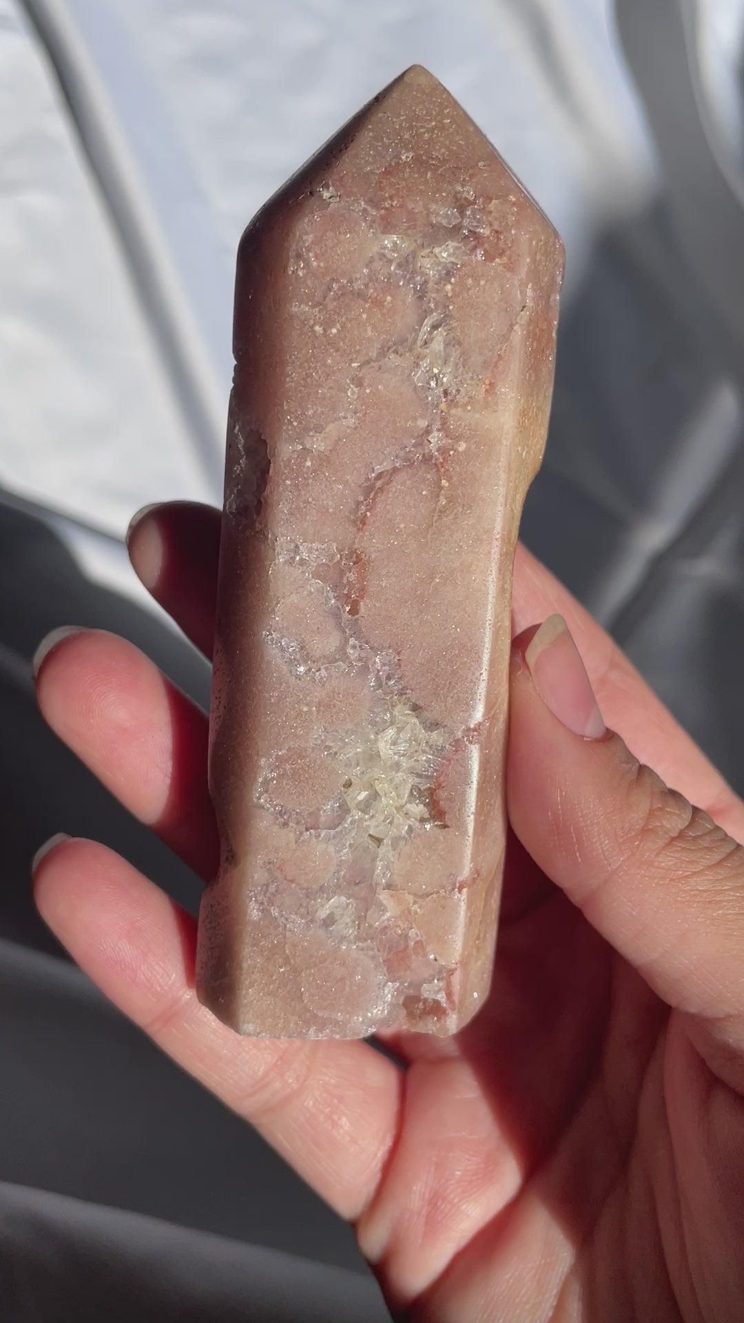 Pink Amethyst Tower with Quartz Veins
