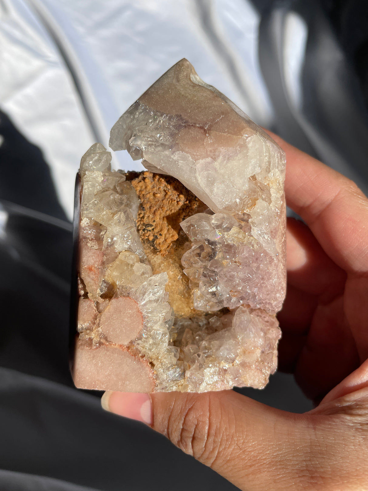 Pink Amethyst Tower with Quartz Points