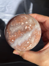 Pink Amethyst x Flower Agate Sphere with Quartz Cave