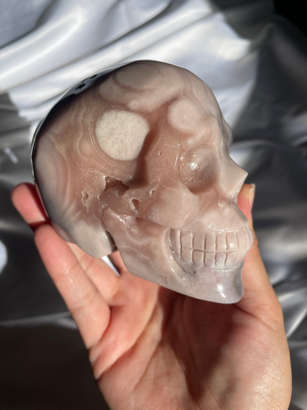 Pastel Pink Amethyst Skull with Orbs