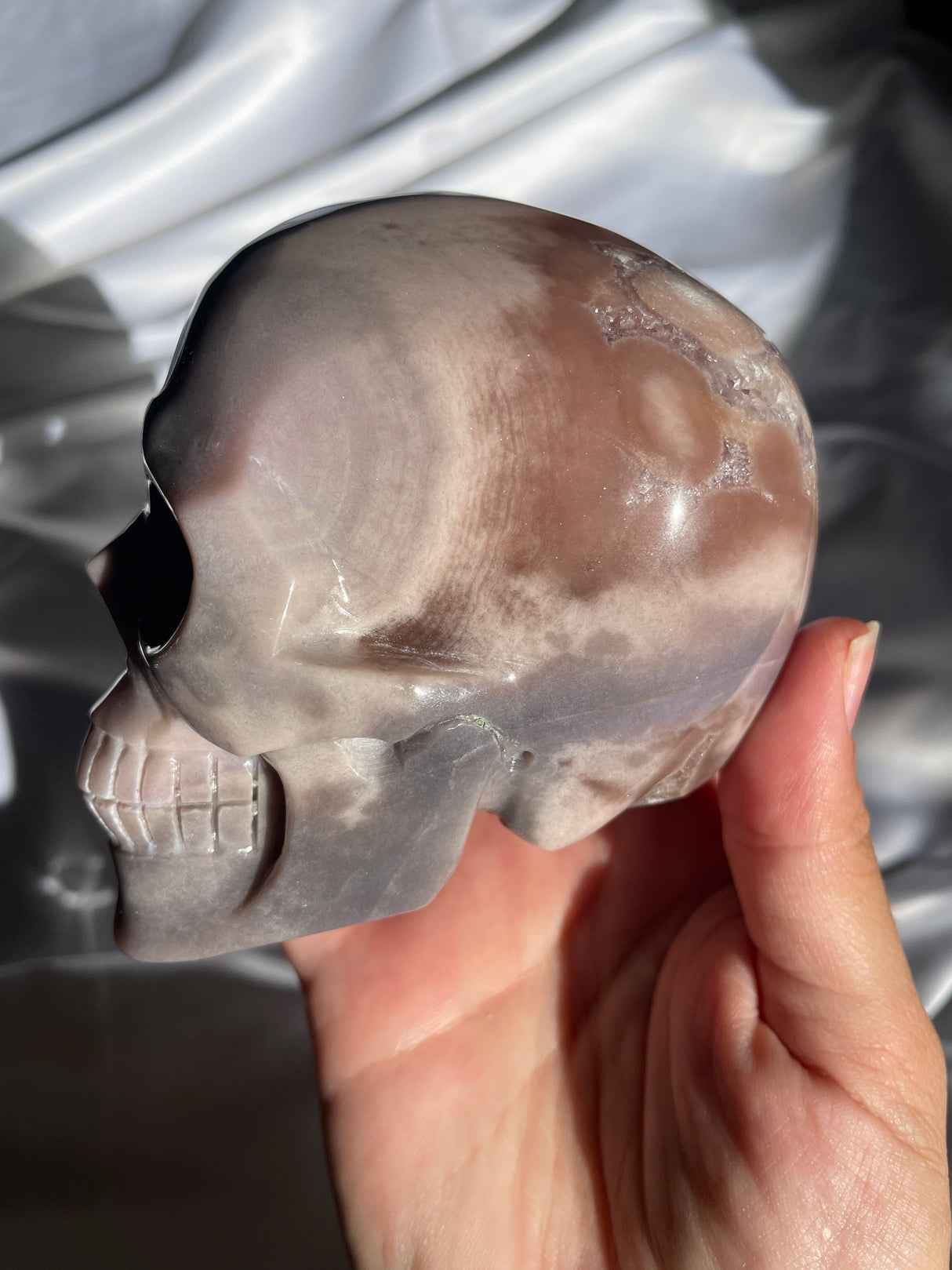 Pastel Pink Amethyst Skull with Orbs