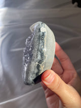 Icey Silver Uruguayan Amethyst Moon with Calcite Formation