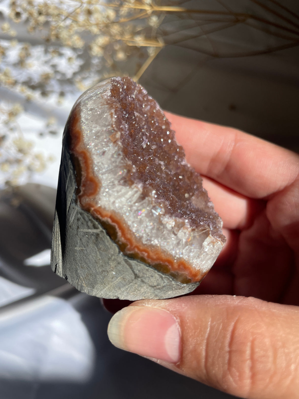 Rainbow Uruguayan Amethyst Cut Base