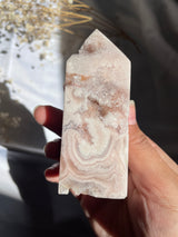 Druzy Flower Agate x Pink Amethyst Tower