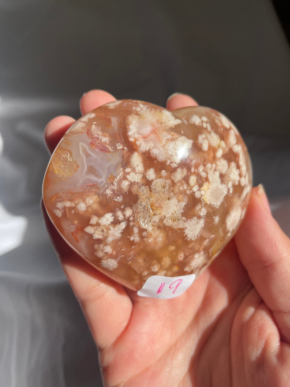 Flower Agate Heart with Carnelian