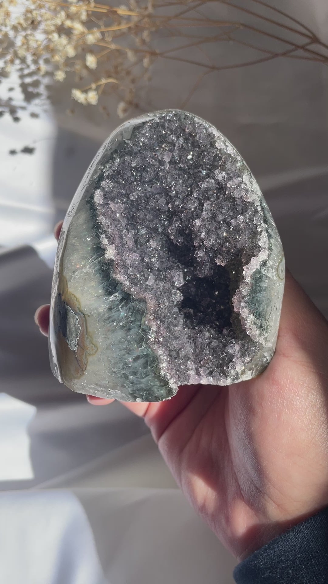 Midnight Rainbow Uruguayan Amethyst Cut Base with Emerald Banding