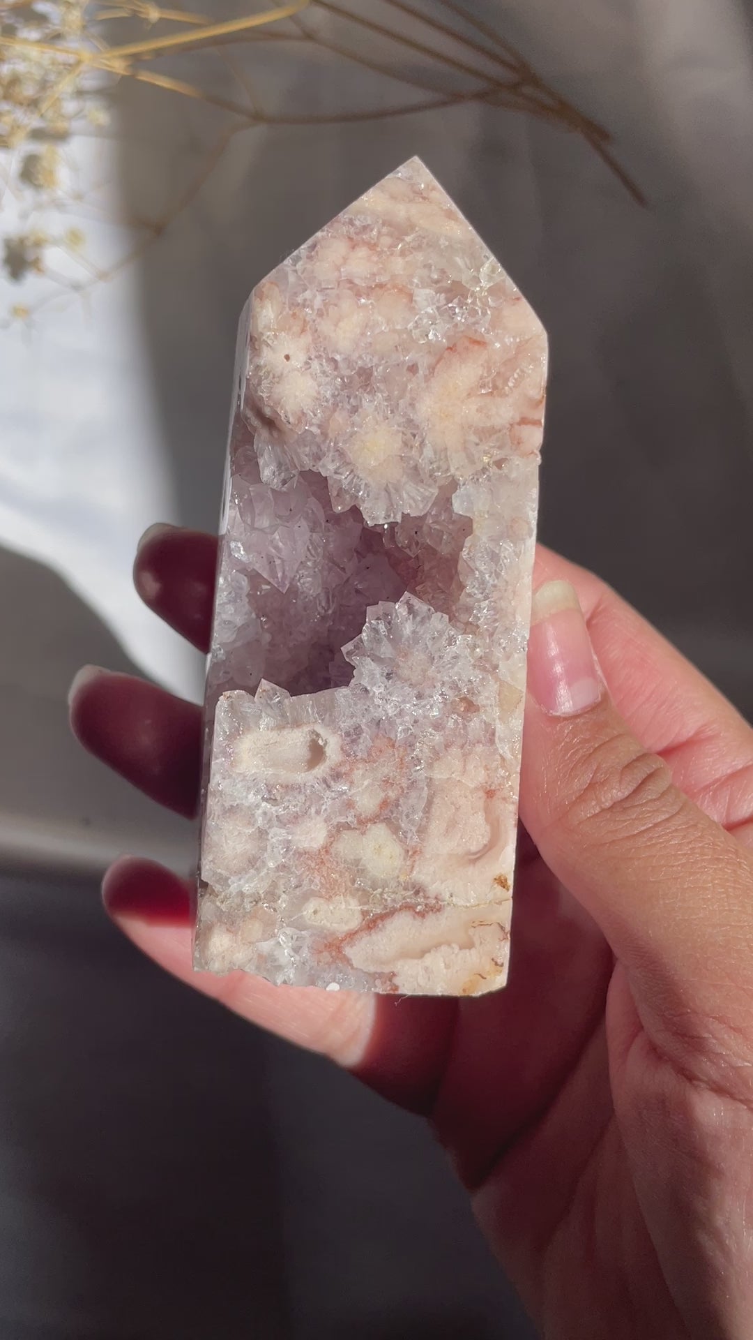 Druzy Flower Agate x Amethyst Tower
