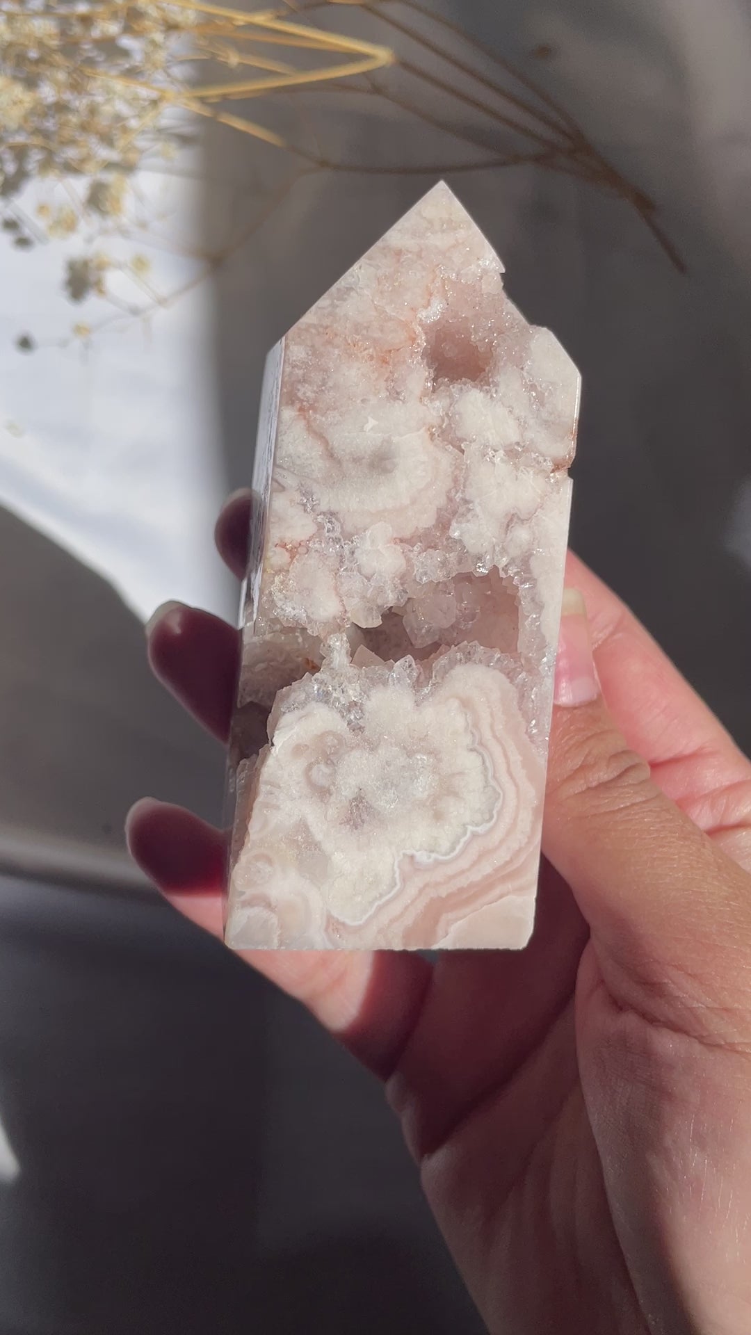 Druzy Flower Agate x Pink Amethyst Tower