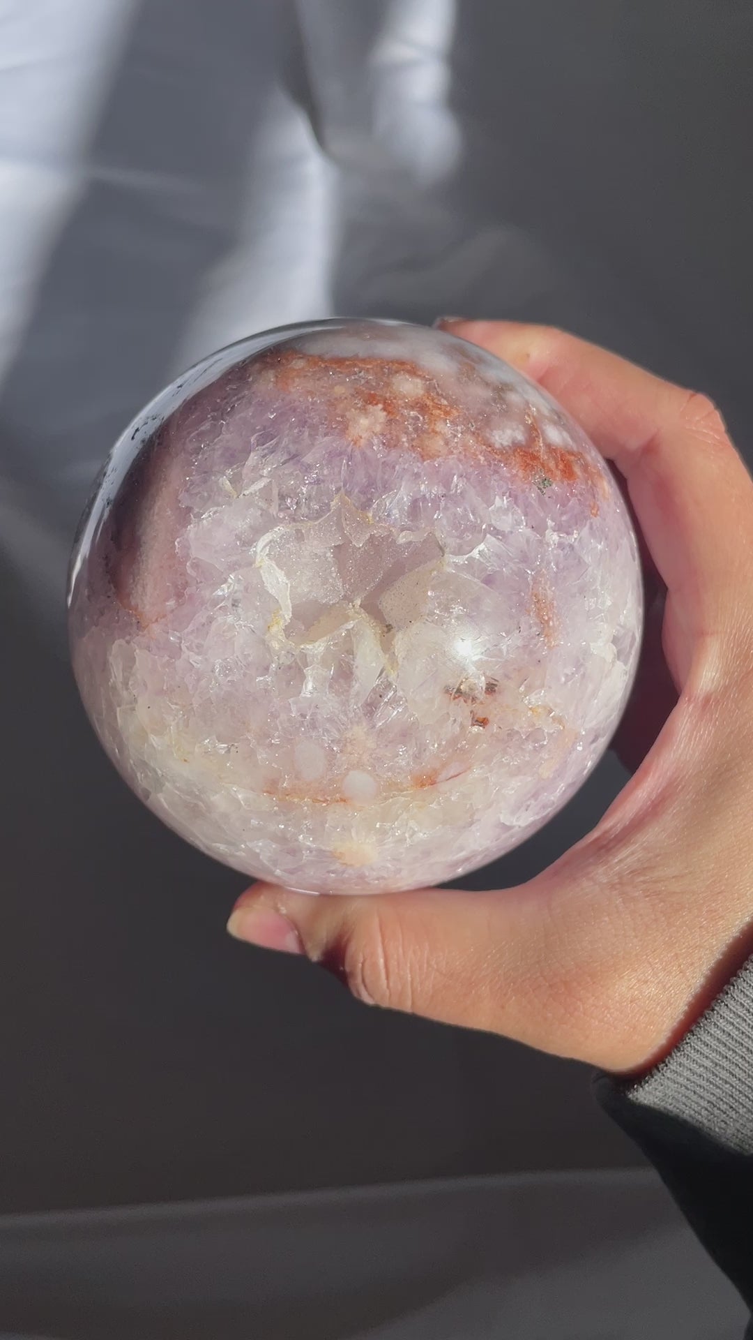 Large Sugar Druzy Flower Agate Sphere with Amethyst
